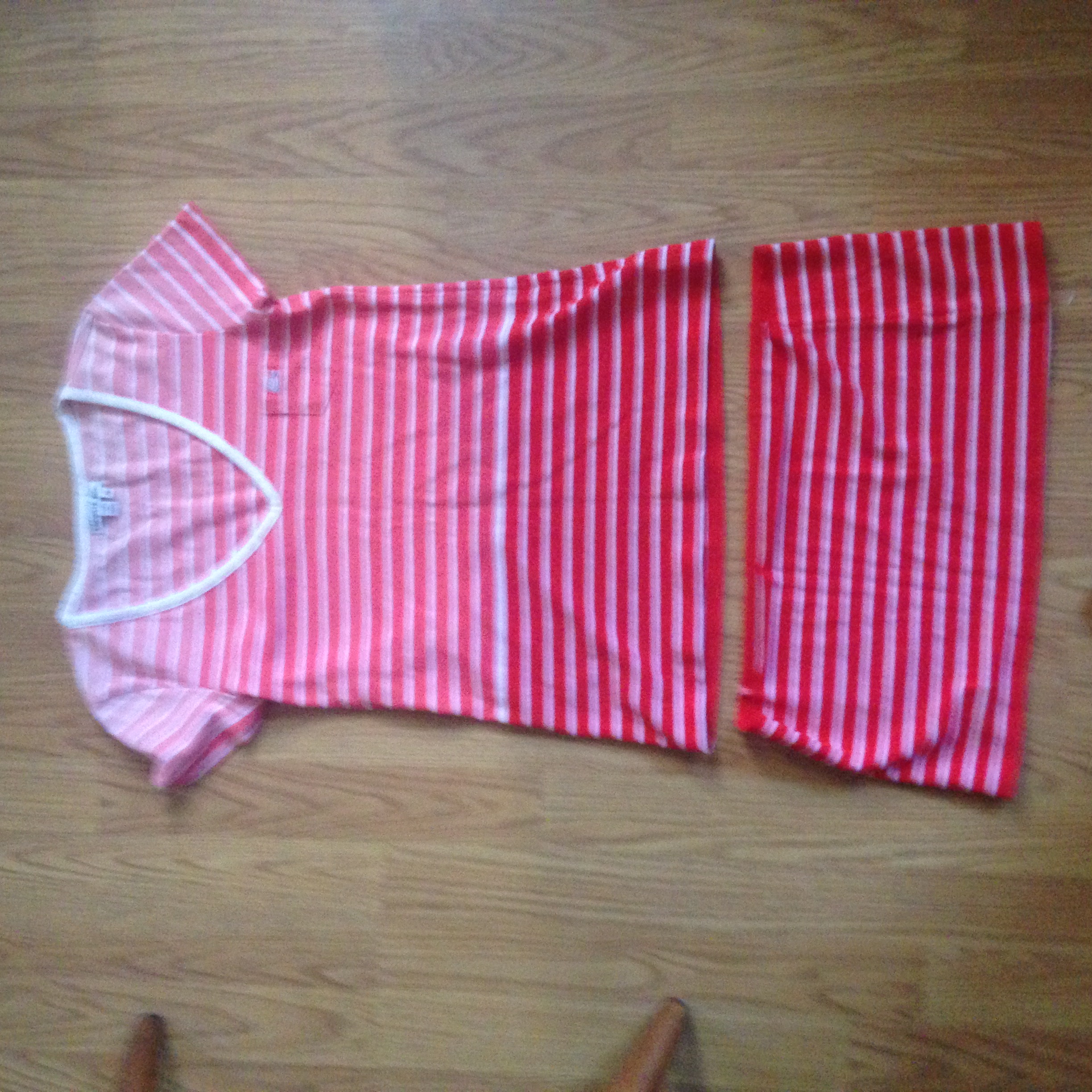 Striped tunic and a left over scrap of fabric. It's too pretty to be a rag... any ideas?