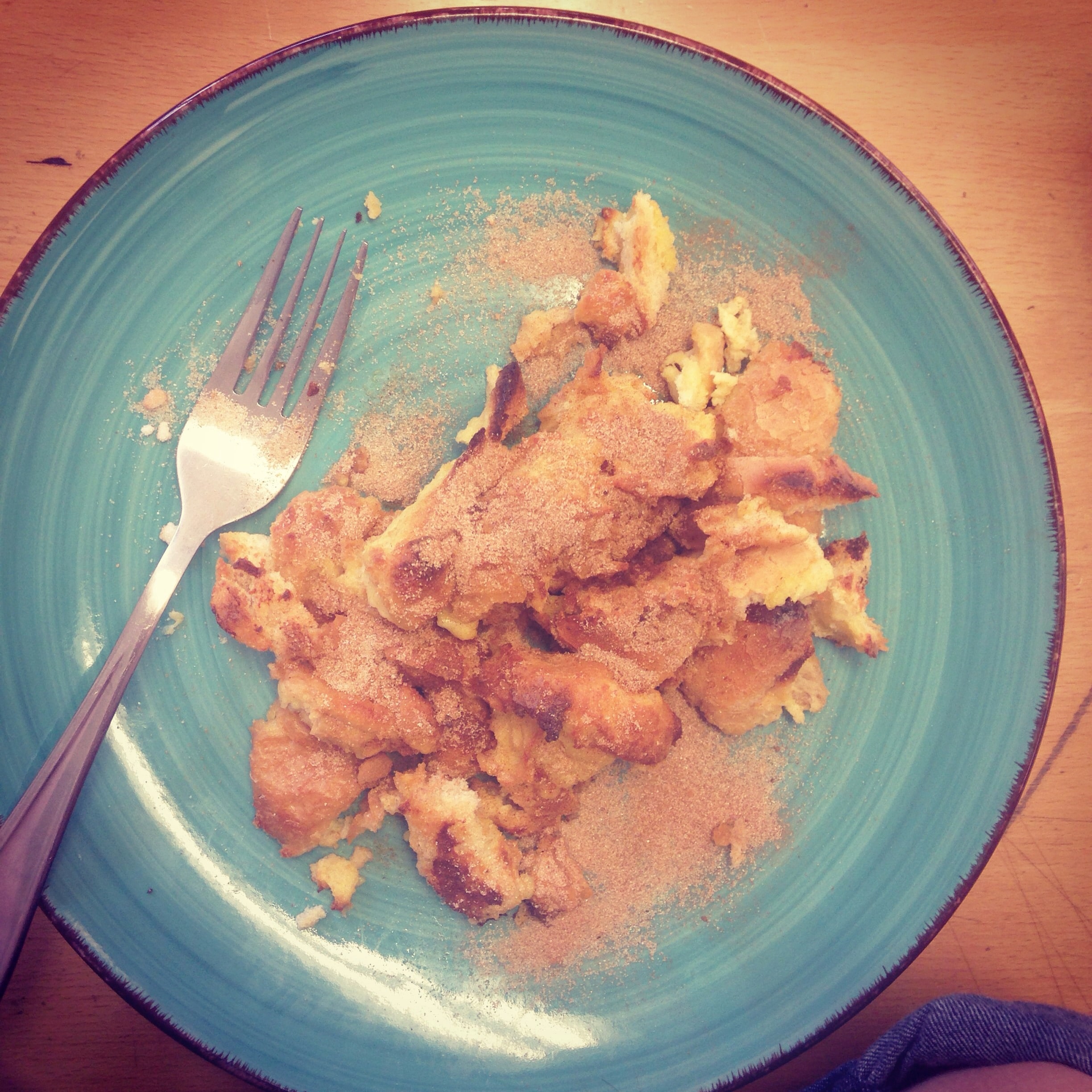 This is me at work, chowin' on some delicious french toast! It's warm and crusty and sweet and a perfect way to start the day.