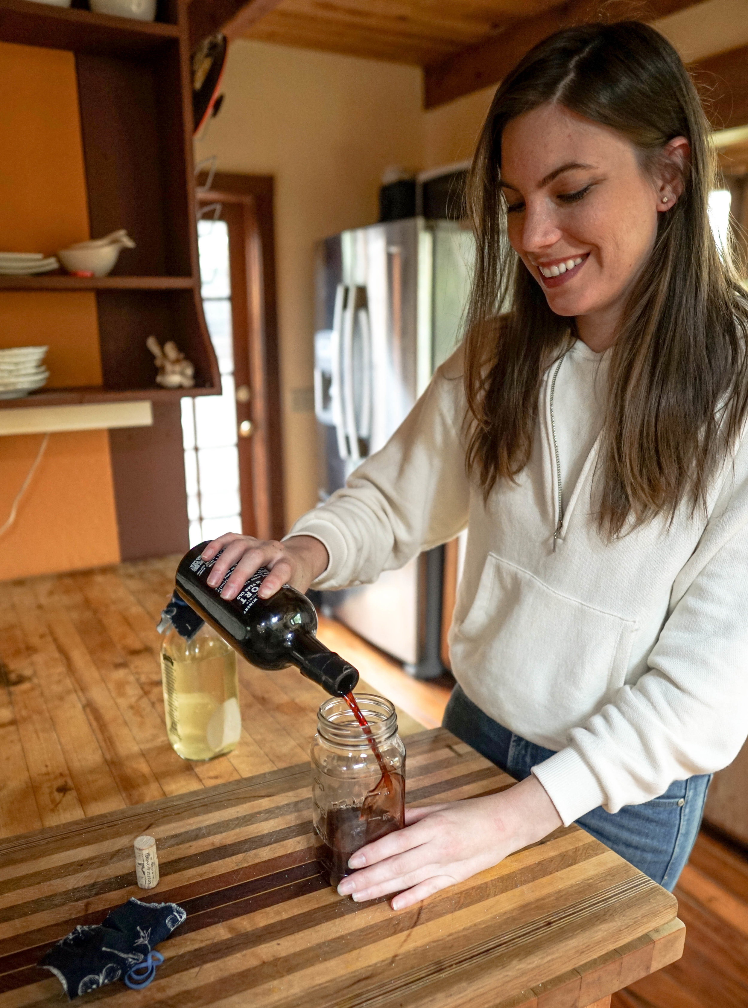 Thanksgiving leftover ideas - Kathryn making red wine vinegar from leftover wine