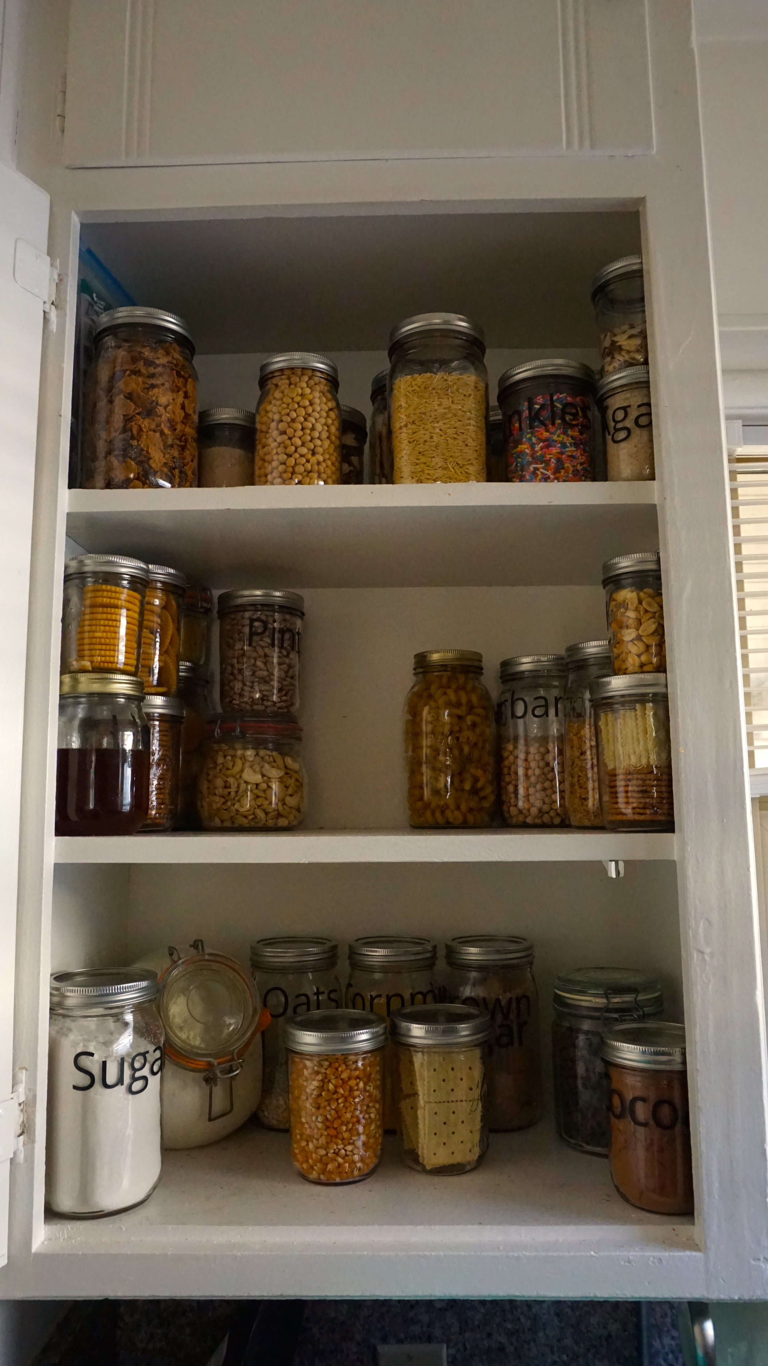  Finishing up the pantry, and there are finally enough jars to keep all the staples.  