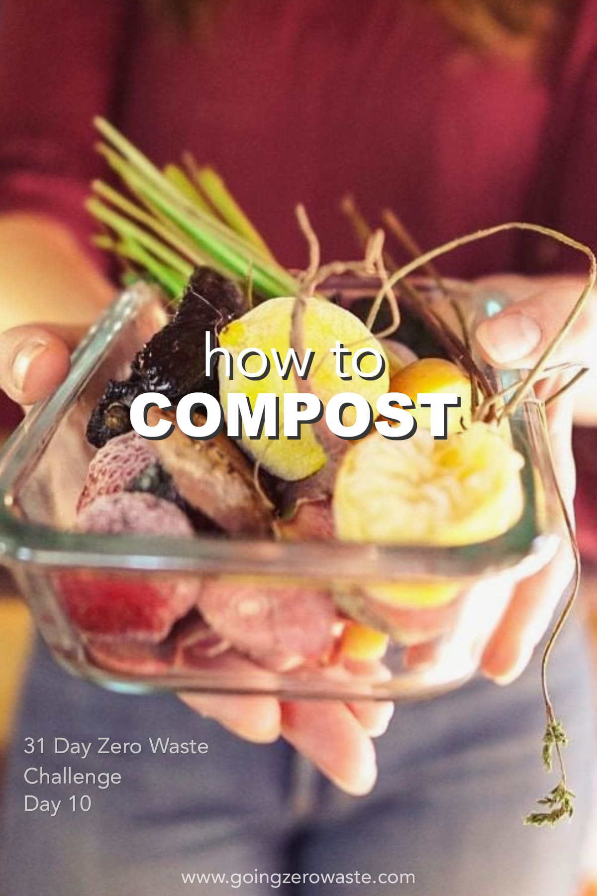 How to Compost - Day 10 of the Zero Waste Challenge from www.goingzerowaste.mom #zerowaste #ecofriendly #gogreen #sustainable #zerowastechallenge #challenge #sustainablelivingchallenge #compost #composting