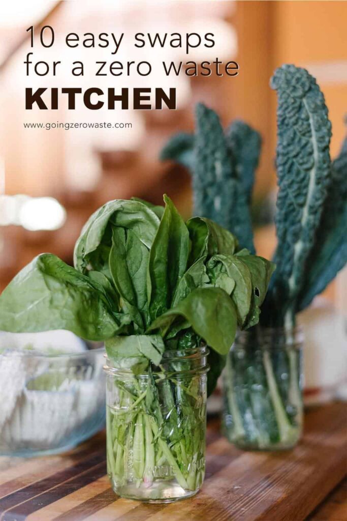 10 Easy swaps for a zero waste kitchen from www.goingzerowaste.mom #zerowaste #kitchen #easyswaps #beginner #simpleswaps #ecofriendly #sustainable #sustainableliving #slowliving #budget #frugal